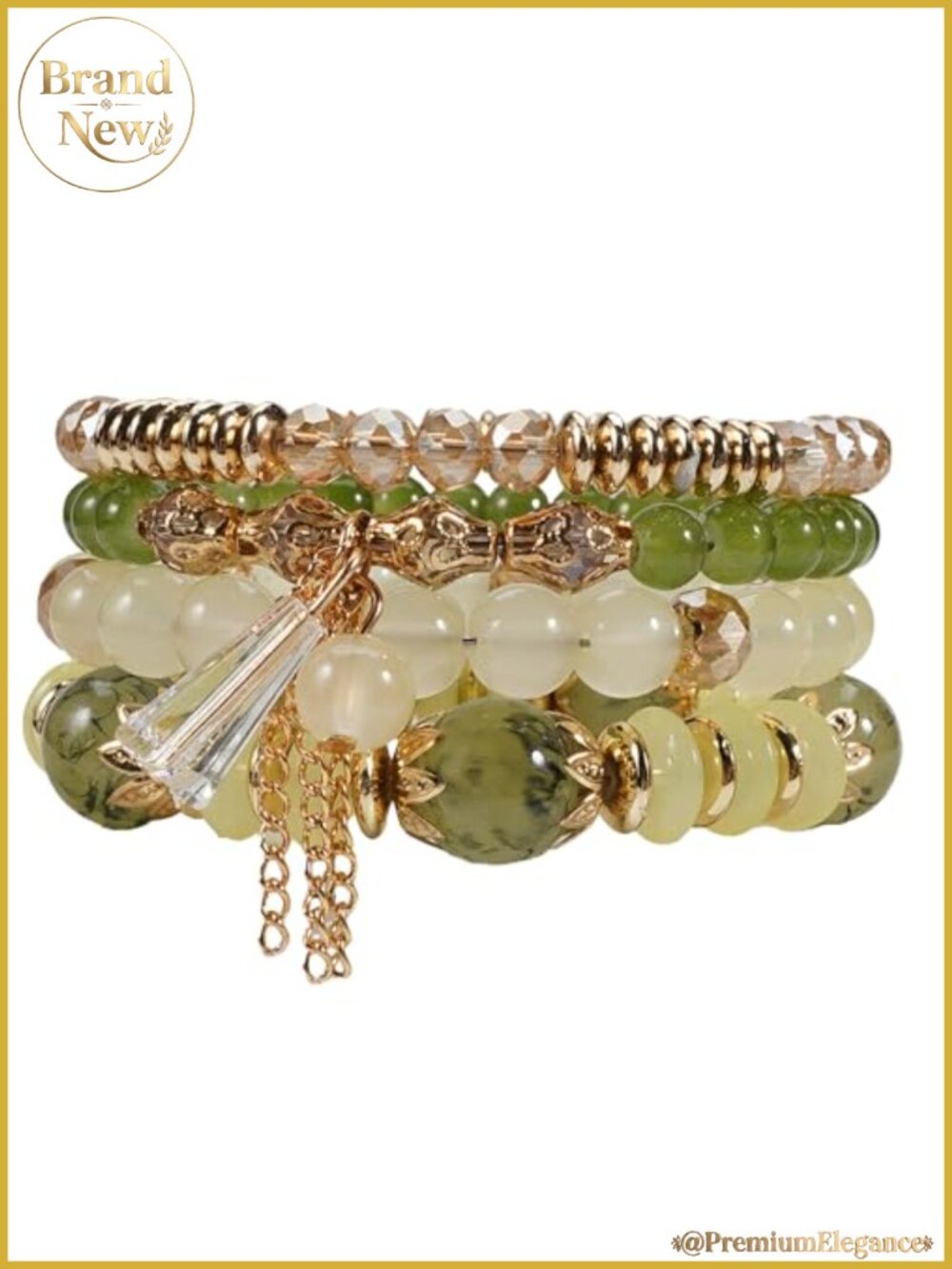 Bohemian Beaded Bracelet Set 4-Pack Stretch Stackable Gold Accessories Boho